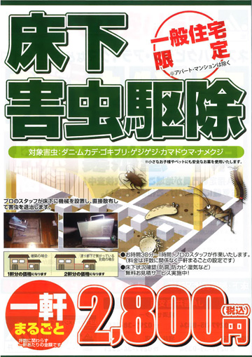 床床下害虫駆除、害獣対策のご案内